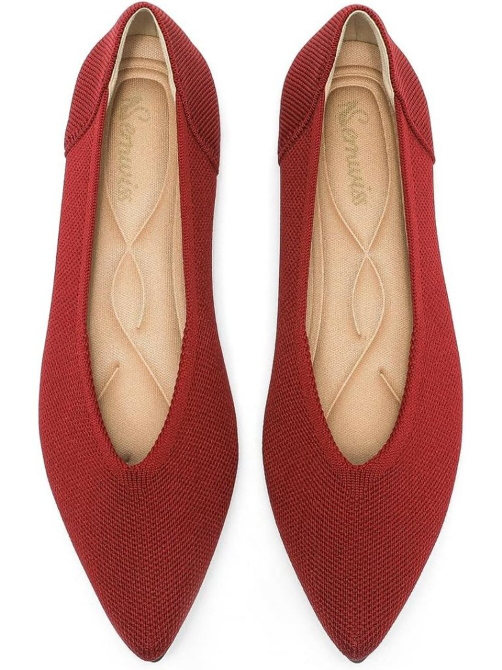 Women's Red Rubber Pointed Toe Knit Ballet Flats Comfortable Casual Shoes